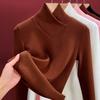 Camada Base Térmica Feminina de Veludo Dupla Face com Decote em V Camiseta de Manga Longa Slim Fit Mistura de Seda e Lã Outono e Inverno para Mulheres