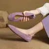 Interior y exterior piel plena primavera y verano 2025 nuevo primera capa piel de vacuno flocado suave retro tacón plano zapatos planos de bajo valor zapatos de una sola capa para mujer