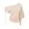 Camiseta de Tirante Irregular de un Hombro para Mujer, Verano, Absolutamente Impresionante, Vacaciones, Sexy, Aura de Puro Deseo, Corte Ajustado, Hombros Descubiertos, Top de Chica Atrevida