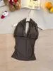 6198 # Camisola de Malla Sexy con Cuello Halter y Escote en V para Mujer con un Diseño Elegante que Estiliza la Figura y Muestra una Espalda Hermosa