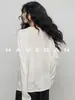 Camiseta de manga larga estilo relajado HAVEGAN/Otoño con lyocell y lino para mujer, top casual estilo old money