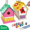 Venta al por mayor transfronteriza Juguetes educativos Graffiti creativo Pintura infantil DIY Casa de pájaros de madera Set de casa de pájaros colgante para exteriores