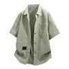 Camisa Casual Masculina de Manga Curta para o Verão Fina Japonesa Solta Versátil Roupa de Trabalho Cor Sólida Tamanho Grande Moda Marca Camisa