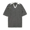 Camisa Polo de Manga Corta a Rayas de Contraste para Hombre Verano Casual Estilo Americano Street Holgada Moderna Camiseta Pulóver Top