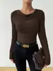 Outono 2025 Transfronteiriço Teum Aliexpress E Blusa de Tricô Emagrecedora com Manga Flare Feminina Camisa Básica Feminina
