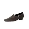 Elegantes sapatos femininos de bico quadrado pequeno, salto grosso, altura média, nova coleção de outono, feitos de couro de flor integral, salto baixo, sapatos de estilo francês para escritório e trajeto