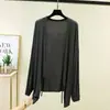 Cárdigan de modal para mujer, cuello en V con cordón, manga larga, fino, holgado, casual, talla grande, top versátil, para primavera y verano