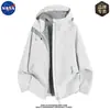 Chamarra con Capucha de Marca de Alta Calidad de Moda Co-Branded de la NASA para Hombre, Color Sólido de Primavera, Rompevientos Casual para Exteriores