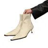 Botas de tornozelo de salto alto, bico fino, estilo francês para mulheres, nova coleção primavera/outono 2025, botas de caimento justo para o inverno, botas de tornozelo estilo coreano