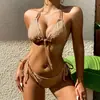 Bikini Nuevo 2025 para Mujer, Estilo Europeo y Americano, Atado Sexy, Color Sólido Duradero, Bikini de Exportación, Alta Elasticidad