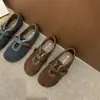 Sapatos Peludos de Lã Versáteis Estilo Coreano Retrô para Mulheres 2026 Primavera Nova Moda Velcro Planos Sapatos Mary Jane