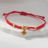 Pulseira tecida com fio vermelho estilo chinês com símbolos auspiciosos, flores, estrela-do-mar, elefante auspicioso e Deus da Riqueza, ajustável para o ano do zodíaco, coleção de pulseiras