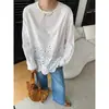 Sikan Otoño Nuevo Estilo Francés Artesanía Pesada Diseño de Bordado Hueco Cuello Redondo Holgada Manga Larga Camisa SN9312