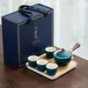 Infusor de Chá para Preguiçosos em Cerâmica Barro Preto Conjunto Automático de Chá Conjunto Pequeno Pote Portátil de Viagem com Alça Lateral Bandeja de Chá Chá Gongfu