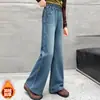 Jeans de Otoño e Invierno para Niñas 2026 Nuevo Estilo Chica Dulce Estilo Coreano Niños Medianos y Grandes Plus Terciopelo Engrosado Ligeramente Acampanados