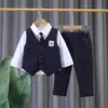 Traje de Tres Piezas de Otoño para Niños Ropa Elegante para Niños Traje de Otoño Atuendo Guapo para Niños Pequeños Ropa Formal Ropa de Cumpleaños de Bebé para Primavera y Otoño