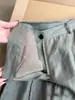 ¡Conjunto súper elegante! Pantalones de lino gris verdoso estilo 'old money' de pierna ancha para mujer, finos de verano, relajados, casuales, pantalones curvos