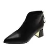 Botines de mujer transfronterizos, nueva colección otoño/invierno 2026, botines de mujer de moda, estilo coreano simple, tallas grandes, modernos, con cremallera trasera, botines pequeños de cuero