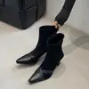 Primer Encuentro Temporada Botines de Tobillo de Tacón Alto Retro Botas para Mujer Otoño/Invierno 2026 Estilo Europeo y Americano Moda Tendencia Gamuza Elástica Tacón de Aguja