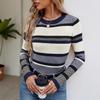 X7036 Amazon Primavera e Outono Temperamento Tricô Transfronteiriço Novo Top Feminino com Fio Listrado em Contraste Suéter da Moda