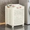 Cesto de Roupa Suja Dobrável com Rodas, Cesto de Roupa Ventilado de Grande Capacidade, Organizador de Roupas que Economiza Espaço para Casa, Branco/Creme