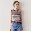 Chaleco de Punto Rayas de Cachemira Estilo Retro Cuello Redondo sin Mangas para Mujer Otoño Temprano 2025 Chaleco sin Mangas Suéter de Punto para Vestir