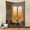 Tapiz transfronterizo para el hogar, tapiz bohemio, decoración de habitación, fondo de tela, tela colgante de viento, tela colgante de paisaje de ventana