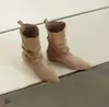 Nuevas botas de moda para mujer de primavera y otoño, de doble uso, punta fina, con doblez, de gamuza, tacón grueso, hebilla de moda, botas retro de media pantorrilla 2026