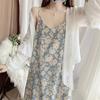 Nova Moda Verão Blusa de Chiffon de Manga Longa Saia de Suspensório Vestido Floral Moda Feminina Sexy Saia Francesa Saia Longa