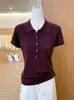 Camiseta de manga corta estilo old money con cuello polo de hombros rectos para mujer, top de punto de verano con cuello de solapa, ligero