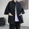Terno masculino de linho de verão de manga curta Tang de sete pontos Novo estilo chinês Casaco masculino Hanfu Mandarin