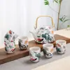 Conjunto de Chá Jogo Bule Grande Porcelana Azul e Branca Bule com Alça de 7 Cabeças Cerâmica Peônia Chinês Retrô Atacado Xícara de Chá Doméstica