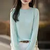 Novedad Primavera/Verano 2026 Tejido de Punto Premium para Mujer de Seda y Lana Cuello Redondo Manga Larga Borde Enrollado Color Sólido Camiseta Básica