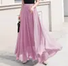 Estación Independiente Comercio Exterior de Amazon Ropa para Mujer Primavera y Verano Europeo y Americano Nuevo Falda Larga de Gasa Color Sólido para Mujer Cintura Alta Gran Oscilación