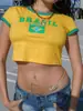 Nuevo Top Azul de Verano/Primavera Europeo y Americano, Delgado, Ajustado, Estampado de Letras, Y2K, Camiseta de Verano para Mujer con Ombligo al Aire, Sexy Transfronterizo