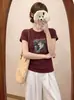 Camiseta canelada de algodão estilo americano 220g para mulheres, direto da fábrica, top de manga curta slim fit para garotas estilosas, atacado exclusivo de verão