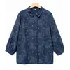 Camisa de manga longa 100% algodão para mulheres de meia-idade e idosas, para usar na primavera e no outono, blusa floral estilosa para vovó, roupa da moda para mãe, top 100% algodão