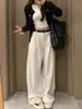 Calça jeans branca de perna larga para mulheres outono e inverno 2023 Nova solta afunilada cintura alta com caimento reta boca de sino atacado