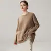 Corto delante, largo detrás, abertura lateral, dobladillo enrollado, de punto suelto para mujer, suéter de cachemira de manga larga, off-the-shoulder, de longitud media