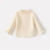 Suéter simple de invierno, chaleco acolchado y pantalones acampanados de mezclilla con forro polar para bebés y niños pequeños - un conjunto de tres piezas para niñas