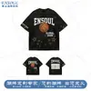 Camiseta Pesada Lavada Estilo Retro Americano Personalizada, Camiseta Oversize de Manga Corta Pintada a Mano High Street, Camiseta de Hombre de Moda