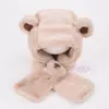 Gorro para Niños Otoño e Invierno Lindo Oso Sombrero de Peluche Calentito Engrosado Resistente al Viento Bufanda para el Cuello Sombrero Todo en Uno para Niños y Niñas