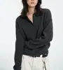 Suéter Pulôver Cinza com Gola Polo 2025 Feminino Outono e Inverno Solto Preguiçoso Camada Interna Curta Base Gola Lapela Top de Tricô