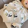 Pijama novo de panda estampado em desenho animado para primavera e outono 2024, conjunto feminino de manga longa, roupa de casa doce e confortável, pode ser usado fora