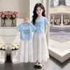 2026 Conjunto de Dos Piezas para Niñas Falda con Lazo Estilo Coreano Casual Elegante de Manga Corta Falda Larga Linda Dulce Personalizada