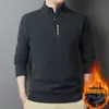Suéter Casual de Punto Waffle para Hombre, Invierno 2025, Sudadera Gruesa y Cálida con Media Cremallera y Forro Polar