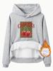 Suéter de mujer transfronterizo de otoño e invierno con bolsillo tipo canguro, capucha, manga larga, forro polar, estampado de cereza engrosado, venta al por mayor