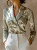 Camisa Satinada de Manga Larga con Estampado de Rosas Estilo Francés para Mujer de Temu, Elegante Top Nuevo para el Trabajo