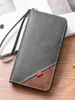 Cartera de mano larga con cremallera para hombre con correa de muñeca, múltiples ranuras para tarjetas, gran capacidad, puede guardar un teléfono móvil, cartera de cuero de negocios
