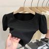 Chanel estilo Jacquard tricotado mulheres de manga curta 2023 Verão novo chique colarinho quadrado slim-fit jovem mangas top